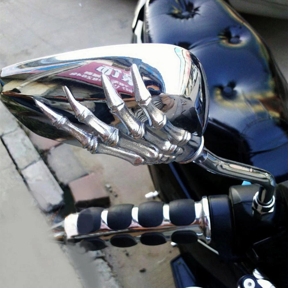 Universal Chrome Skeleton Skull Hand Rear View Side Mirrors 8MM 10MM