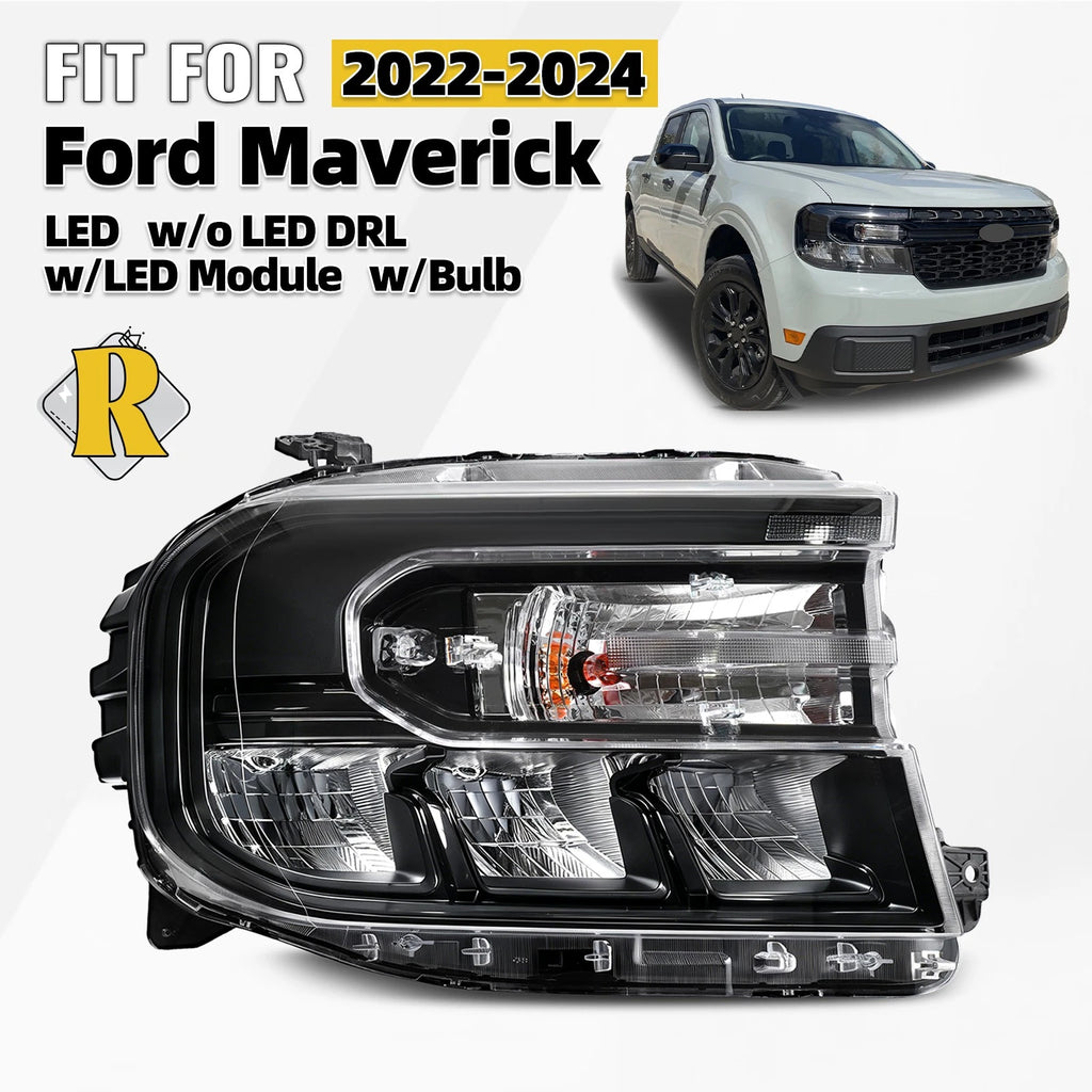 LED Headlight Right for Ford Maverick XL XLT (2022–2024) w/o LED DRL, Bulb