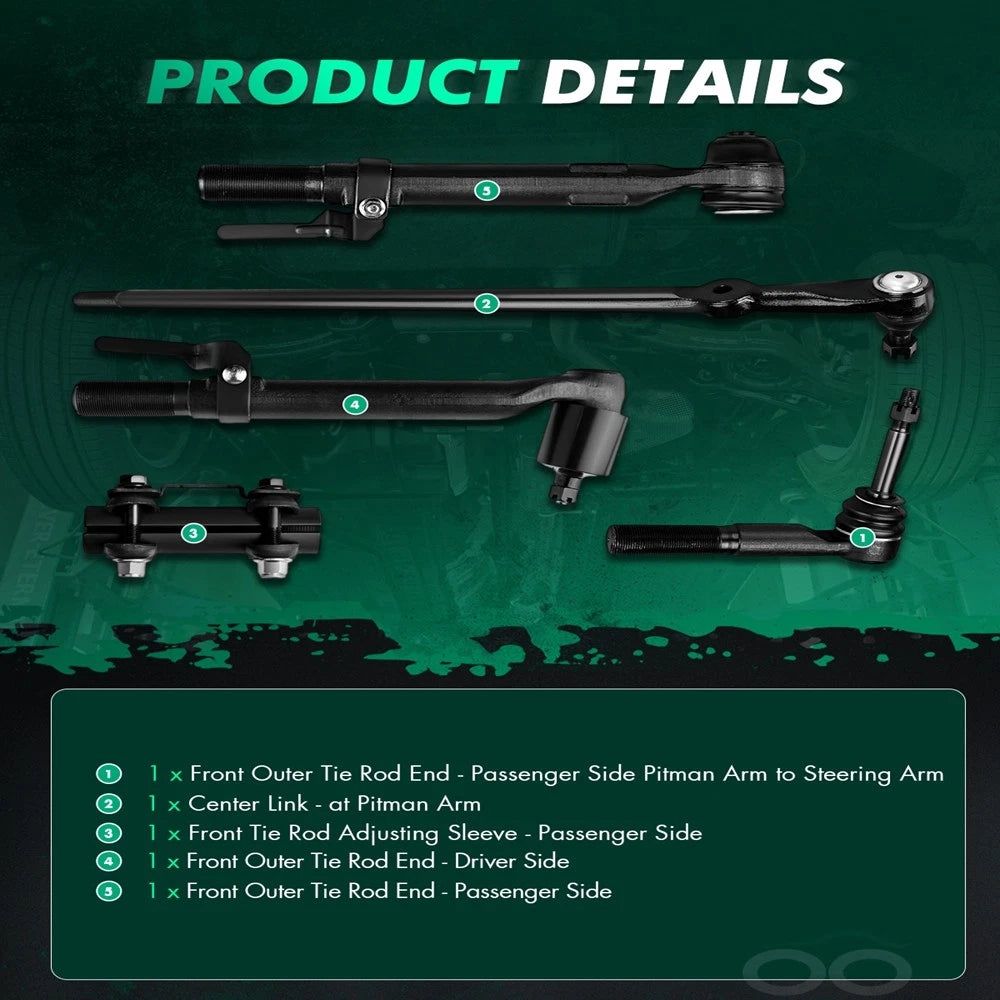 Tie Rod End Steering Drag Link Suspension Kit for Ford F250 F350 (2005–2016)
