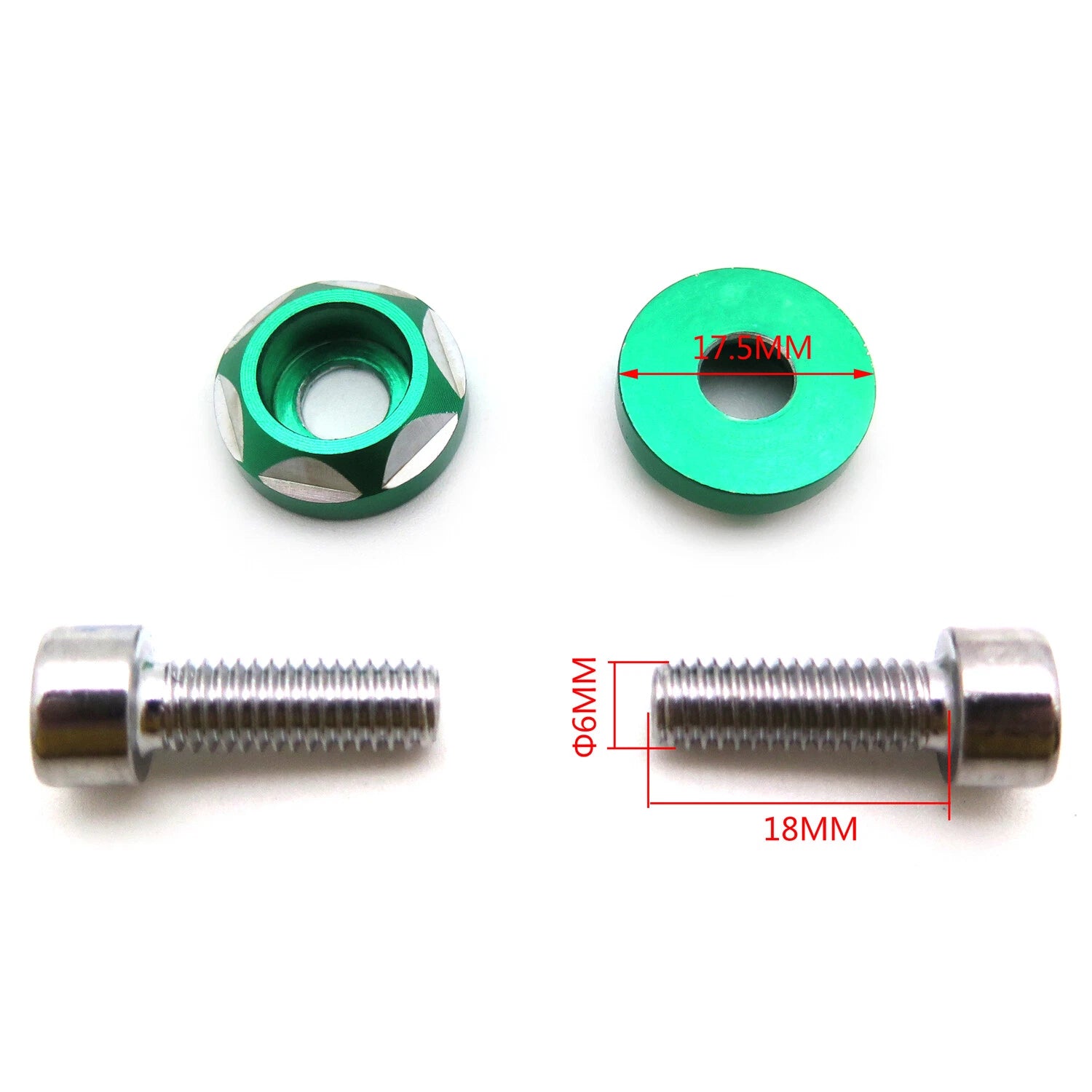 Set of 4 Silver Tone Round Green 6mm License Plate Frame Screws for Auto Motorcycle