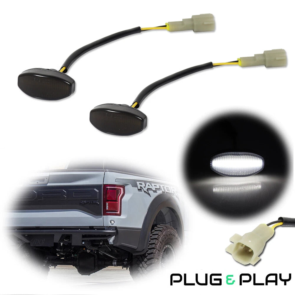 2X Smoke White LED Front Fender Side Marker Lights for Ford Raptor (2017–Present)
