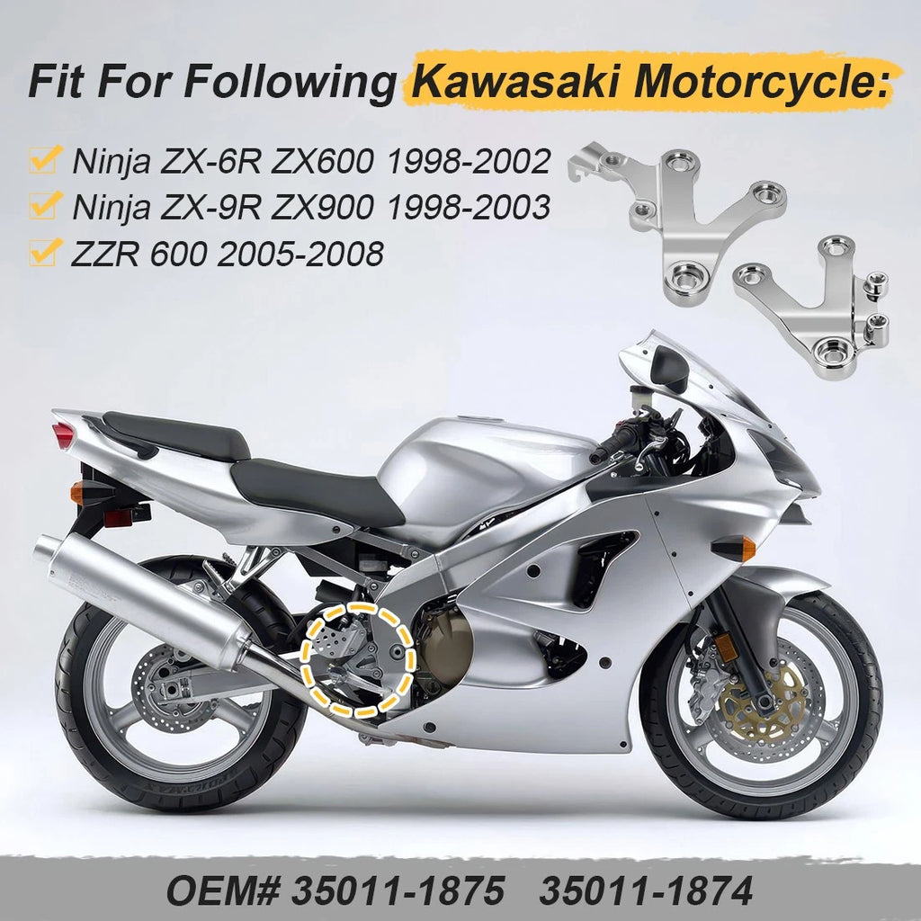 Front Foot Peg Mount Bracket for Kawasaki Ninja ZX6R ZX9R (1995–2006) 35011-1874 35011-1875