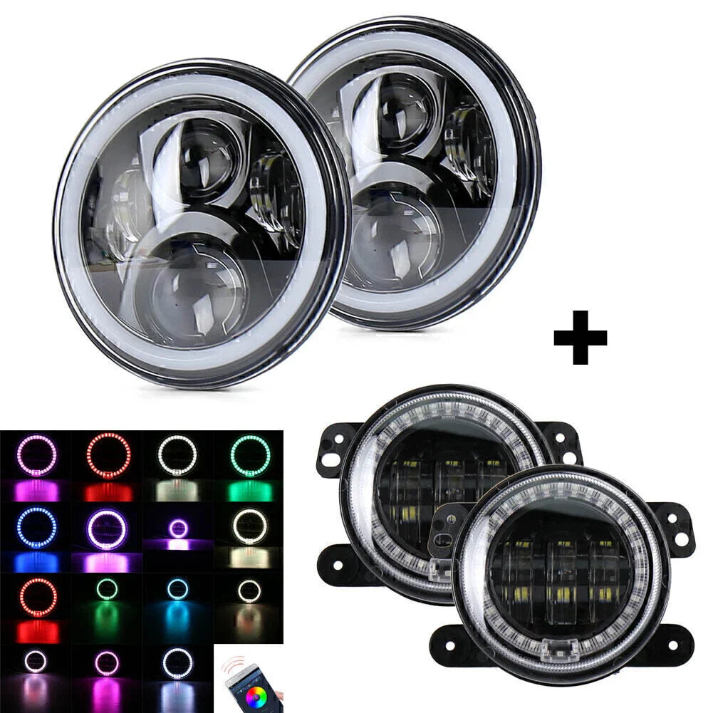 7" LED Headlights & 4" Fog Lights for Jeep Wrangler JK (1997-2017)