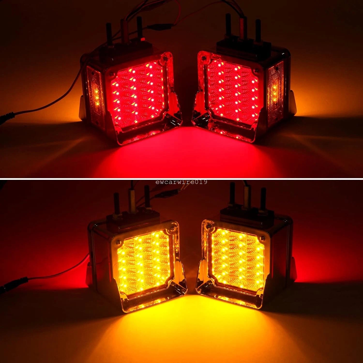 2X Amber/Red 39 LED Double Face Pedestal Stop Tail Lights for Trailer Truck
