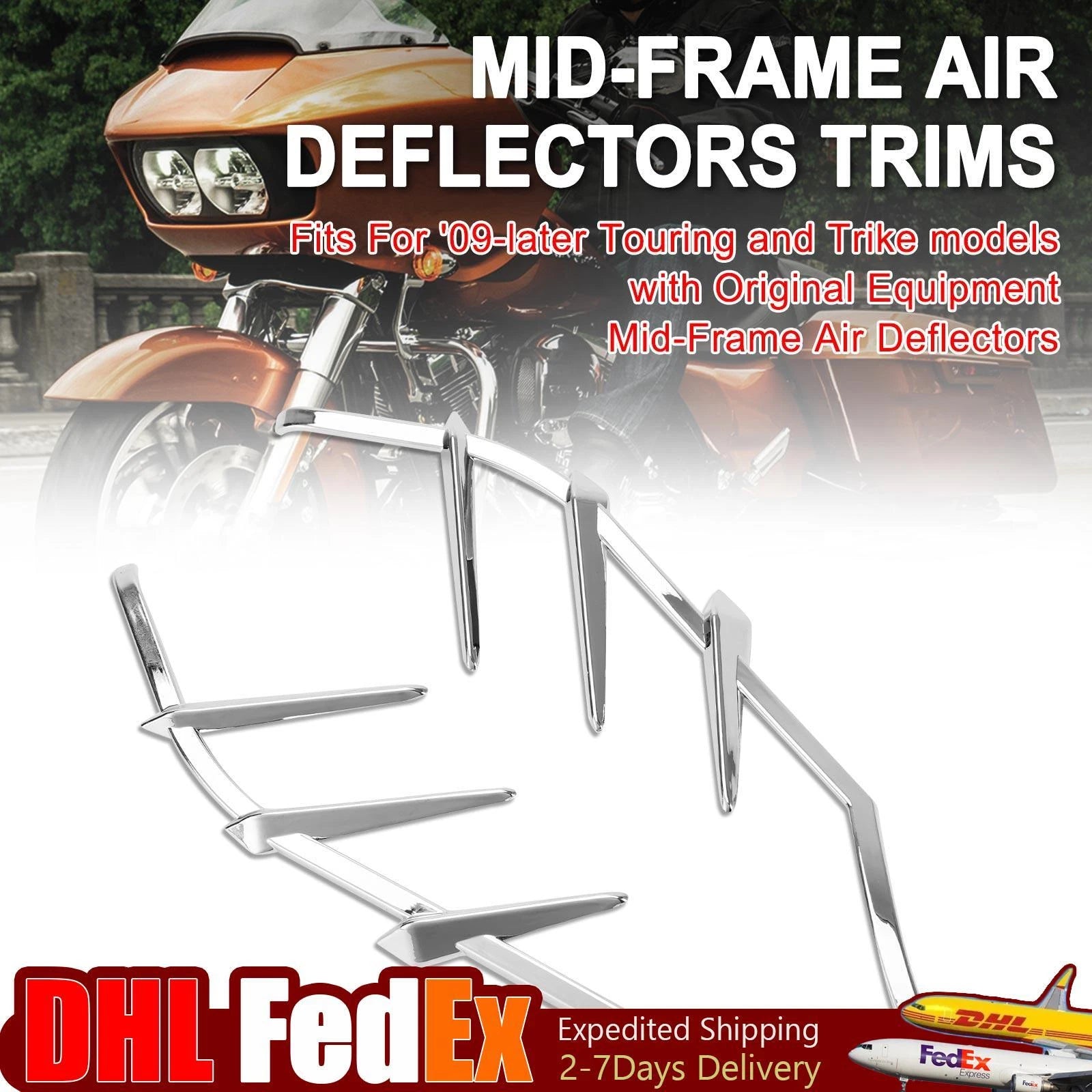 Chrome Mid-Frame Air Deflectors Trims for Harley Road Street Electra Glide (2009–2023) U3