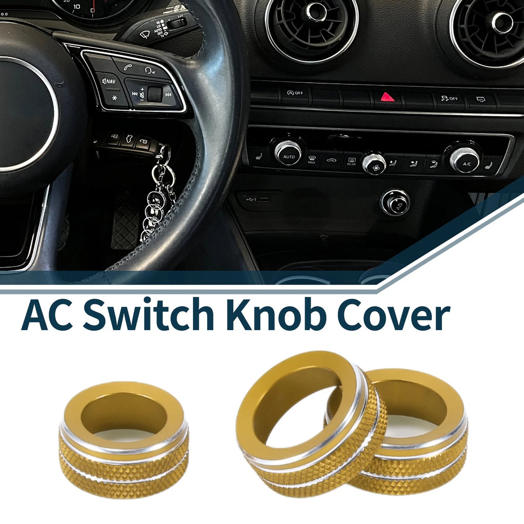 Set of 3 AC Climate Heater Switch Knob Cover Rings for Audi A3 8V (2014–2020) Gold Tone