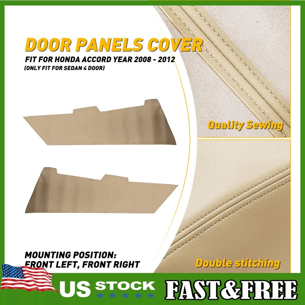 Leather Front Door Panel Covers for Honda Accord (2008–2012) Beige Tan