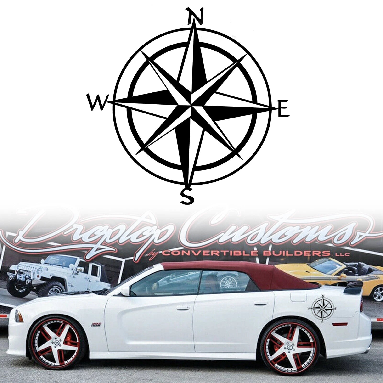Nautical Compass Die-Cut Graphic Decal Sticker for Jeep Ford Chevy (—)