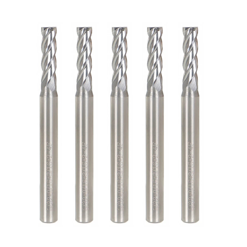Set of 5 Carbide End Mills for Various Applications (3/16")