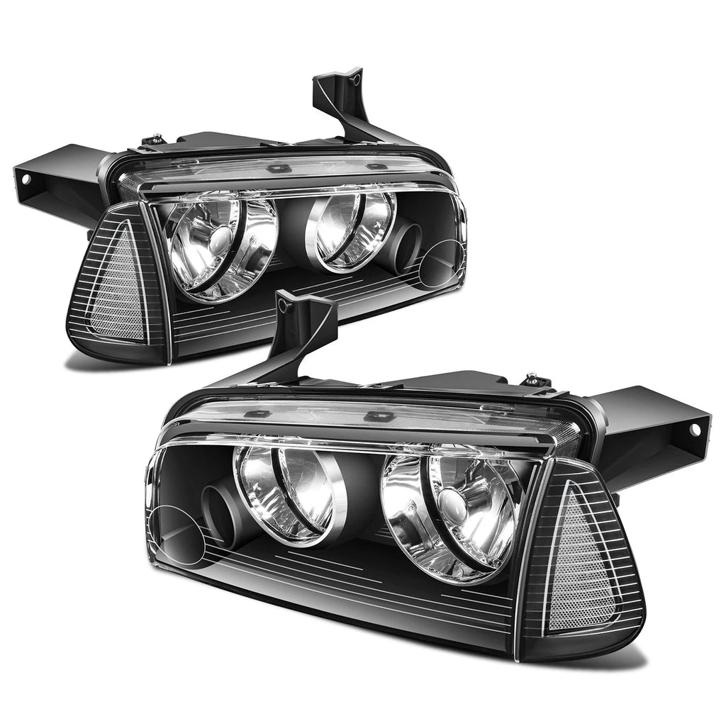 Headlight Lamps for Dodge Charger (2006–2010) Black Housing Clear Lens