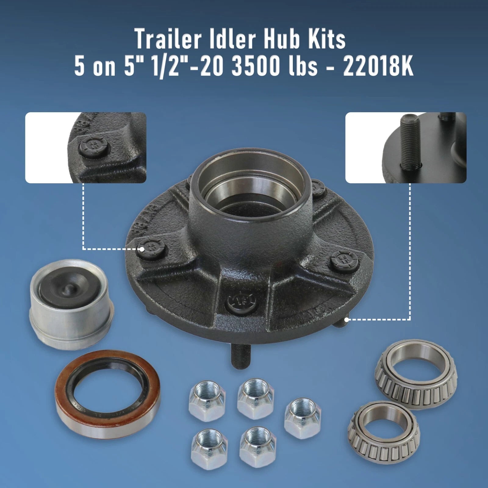 Trailer Idler Hub Kit for FIT Axle 3500 lbs (5 on 5")
