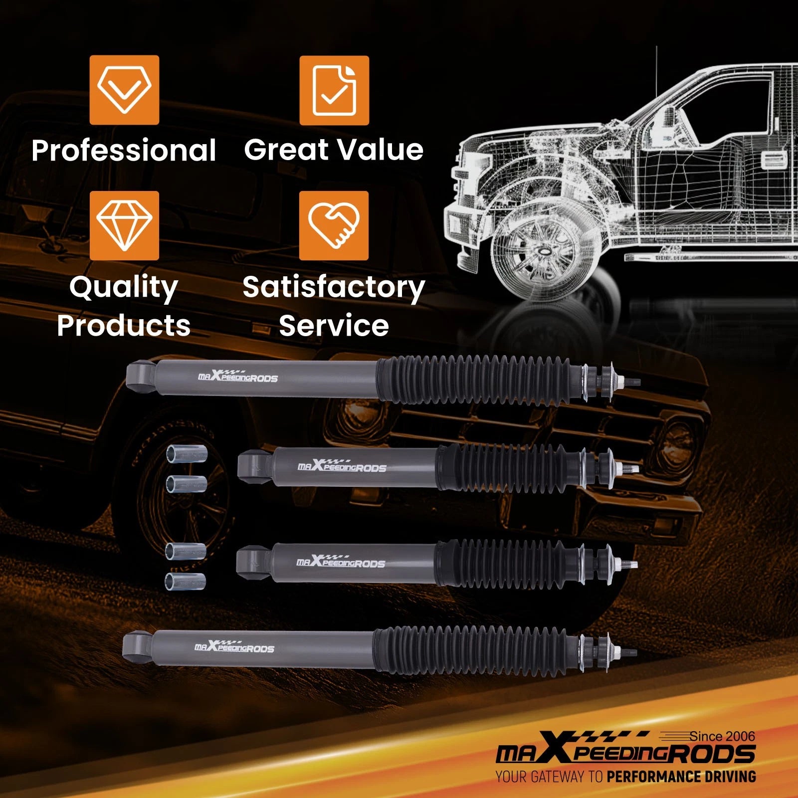 Complete Drop Shocks Set for Ford F100 F150 2WD (1965-1979)
