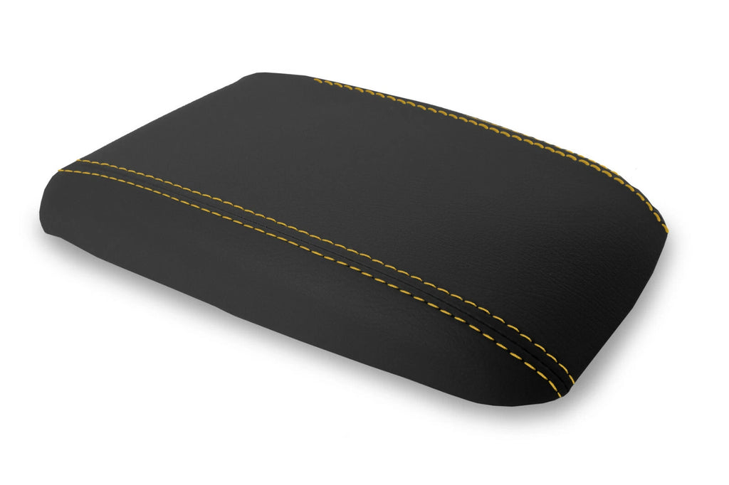 Leather Console Lid Armrest Cover for Ford Mustang (1987–1993) Black Yellow Stitch