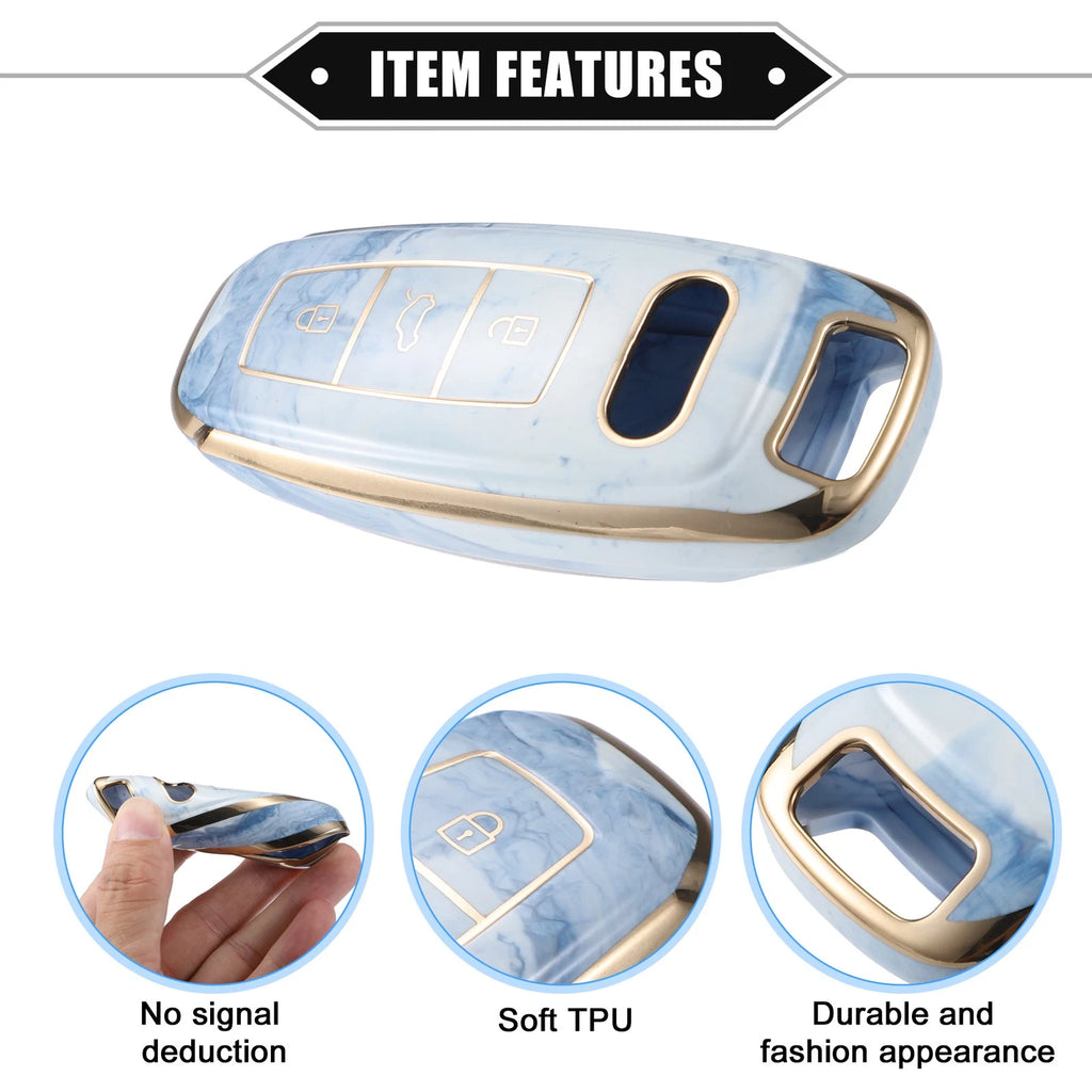 3X Remote Smart Key Fob Cover Case for Audi Q7 Q8 (2020–2021) TPU Blue