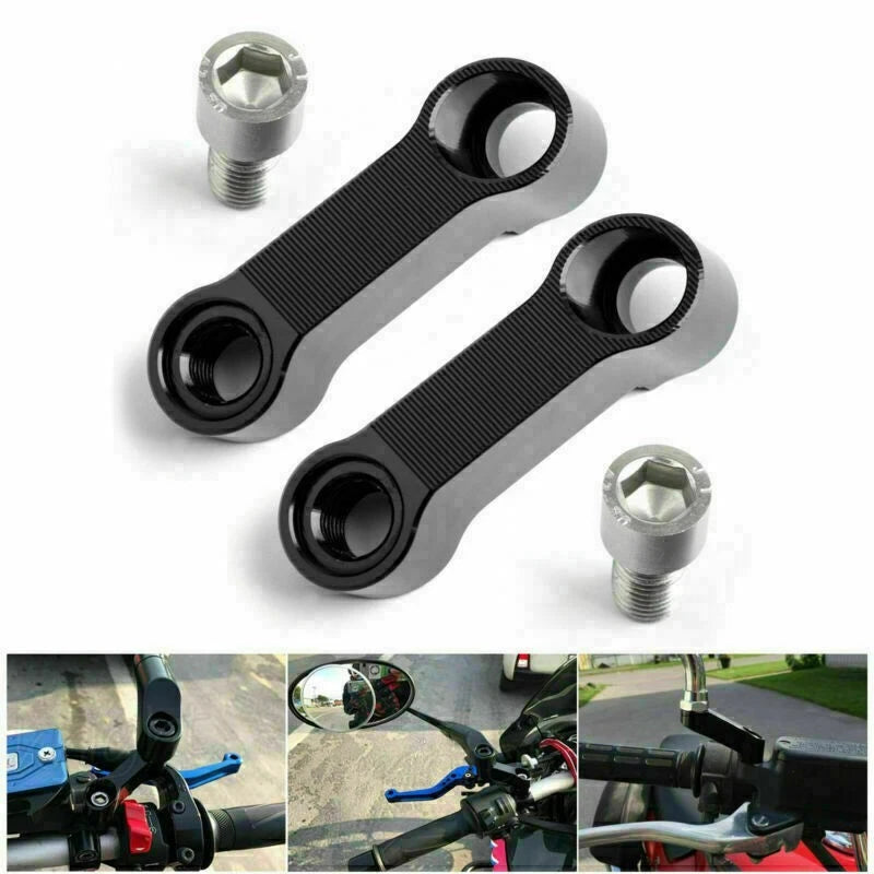2X CNC Black 10mm Motorcycle Mirror Riser Extender for Motorbike
