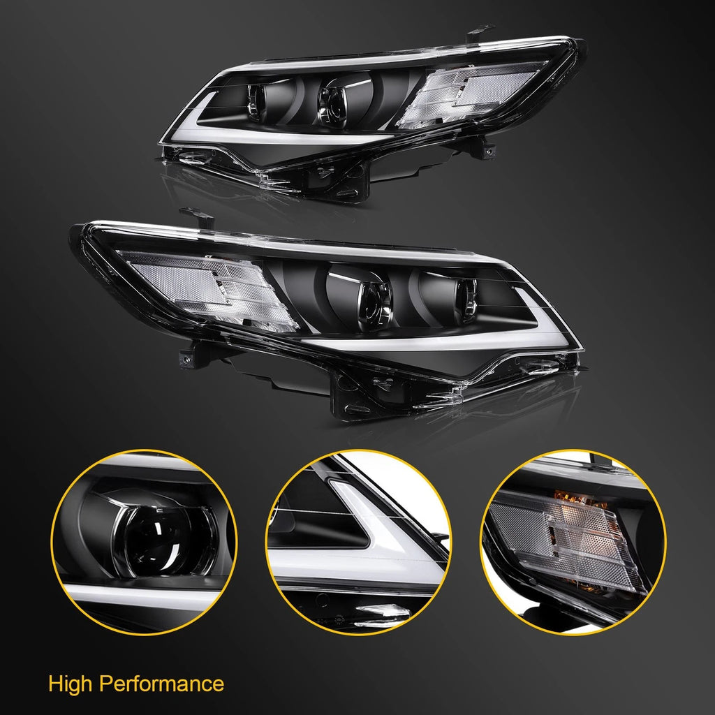 Pair Headlight Assembly for Toyota Camry (2012–2014) with LED DRL Black