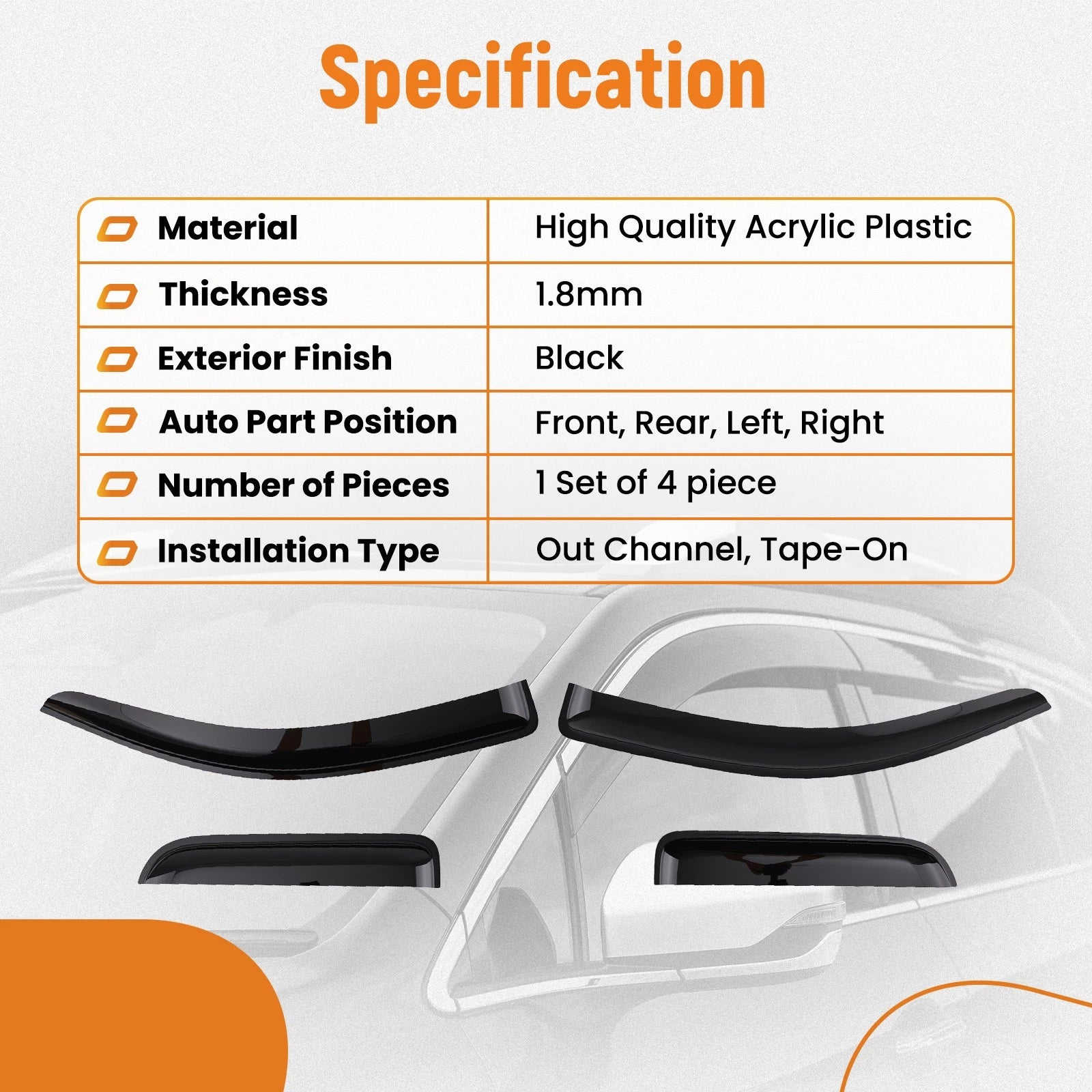 Set of 4 Window Visors Rain Guards for Chevy Silverado Double Cab (2014–2018)