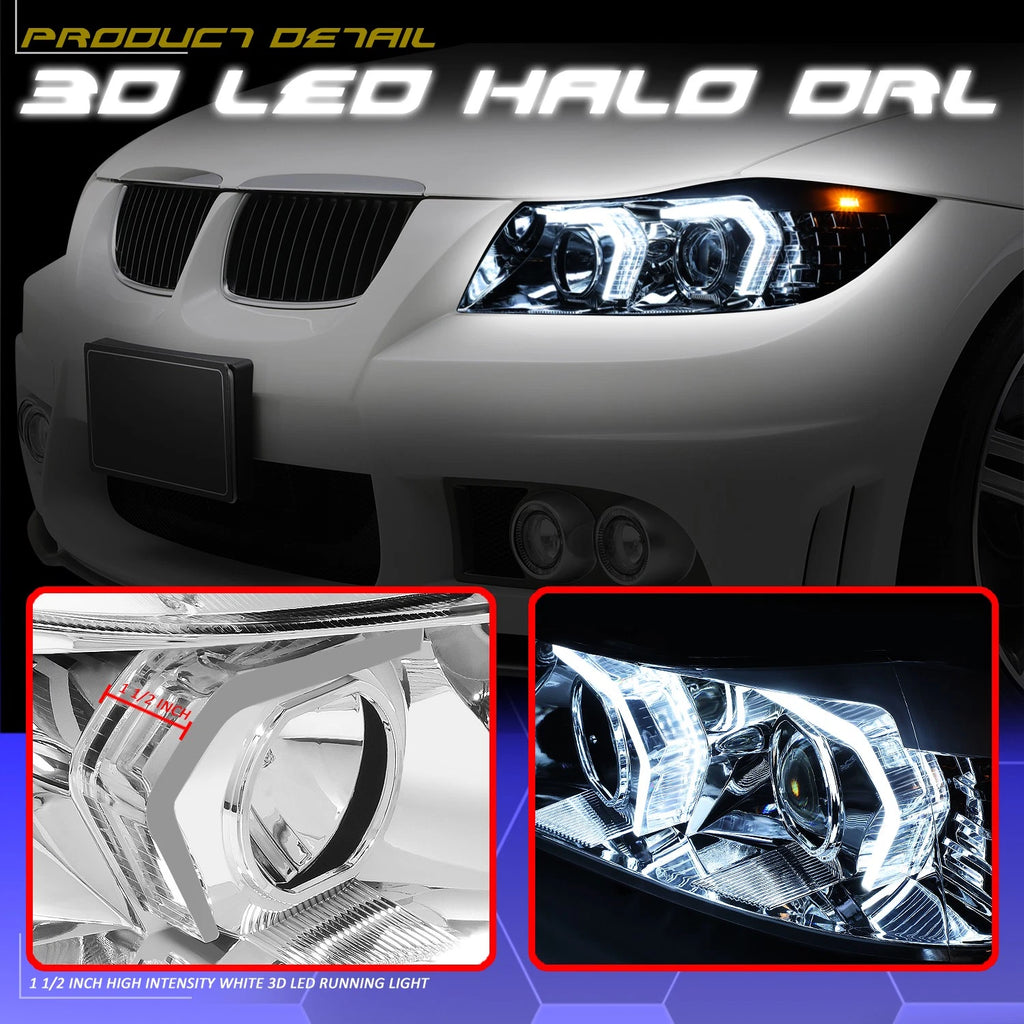 LED Swoosh-Halo Projector Switchback Headlight for BMW 3-Series (2005–2008)