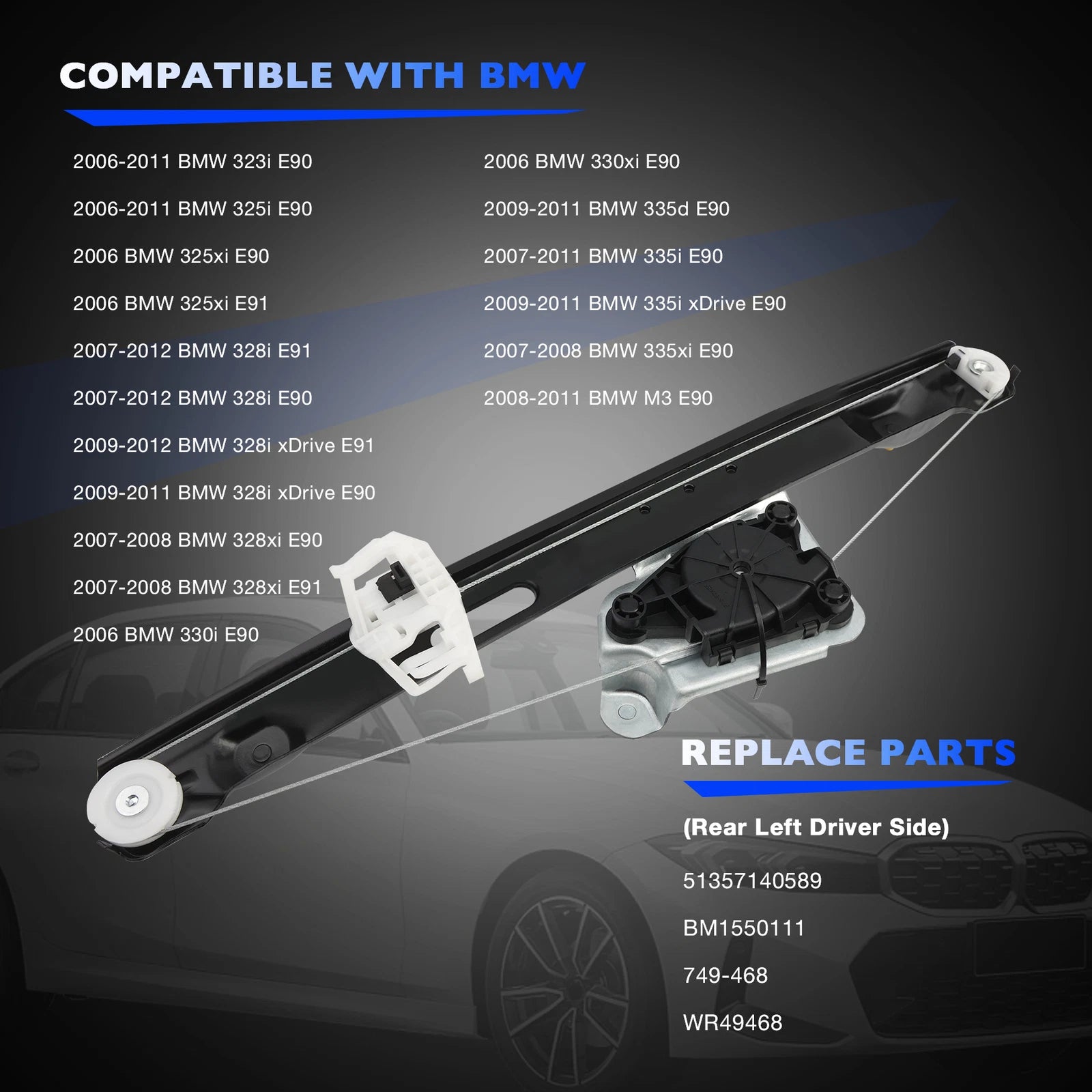 Power Window Regulator for BMW E90 E91 328i 335i 330i 335d M3 323i (2006-2013)