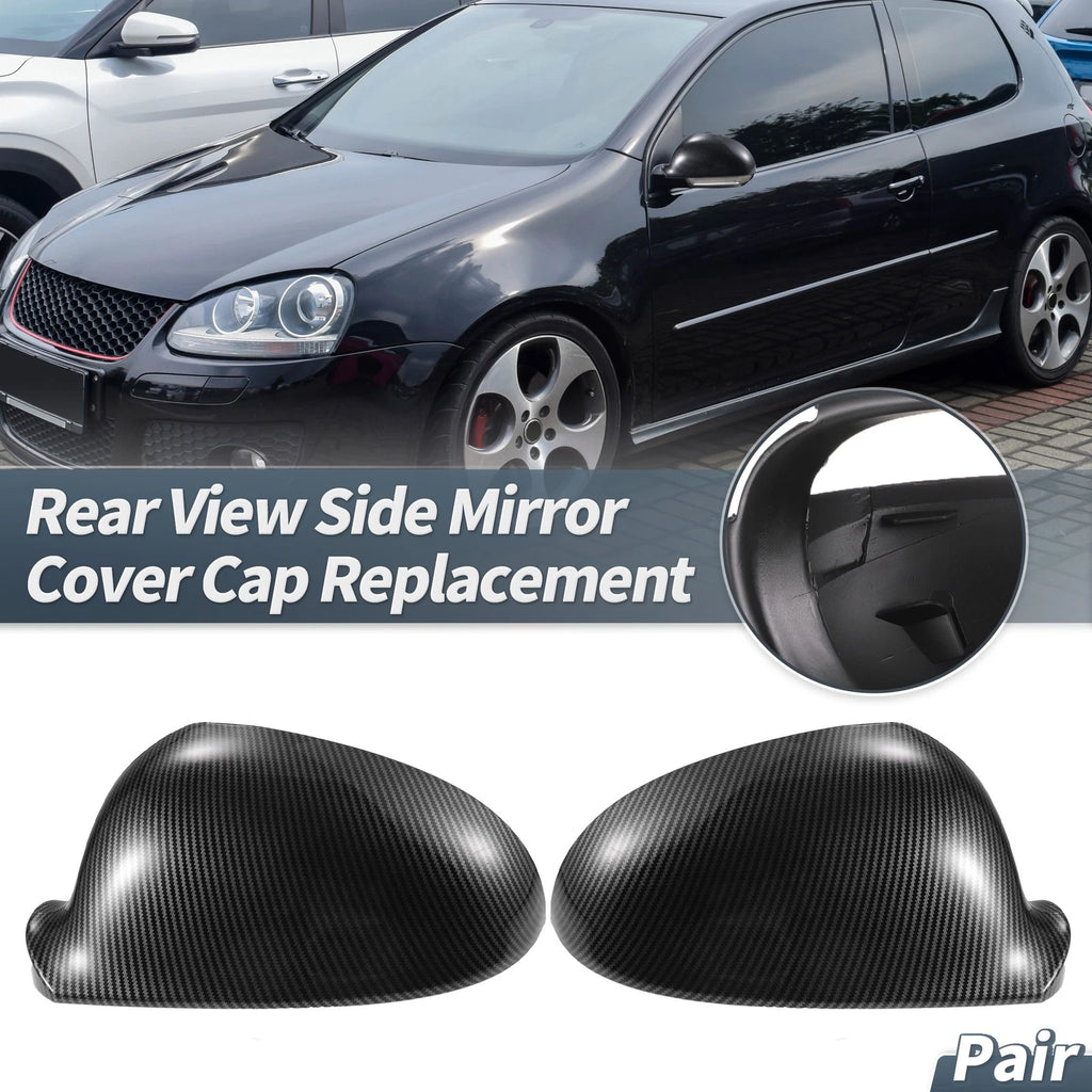 Pair Rearview Mirror Cover Cap Black Carbon Fiber for Volkswagen Golf MK5 (2006–2009)