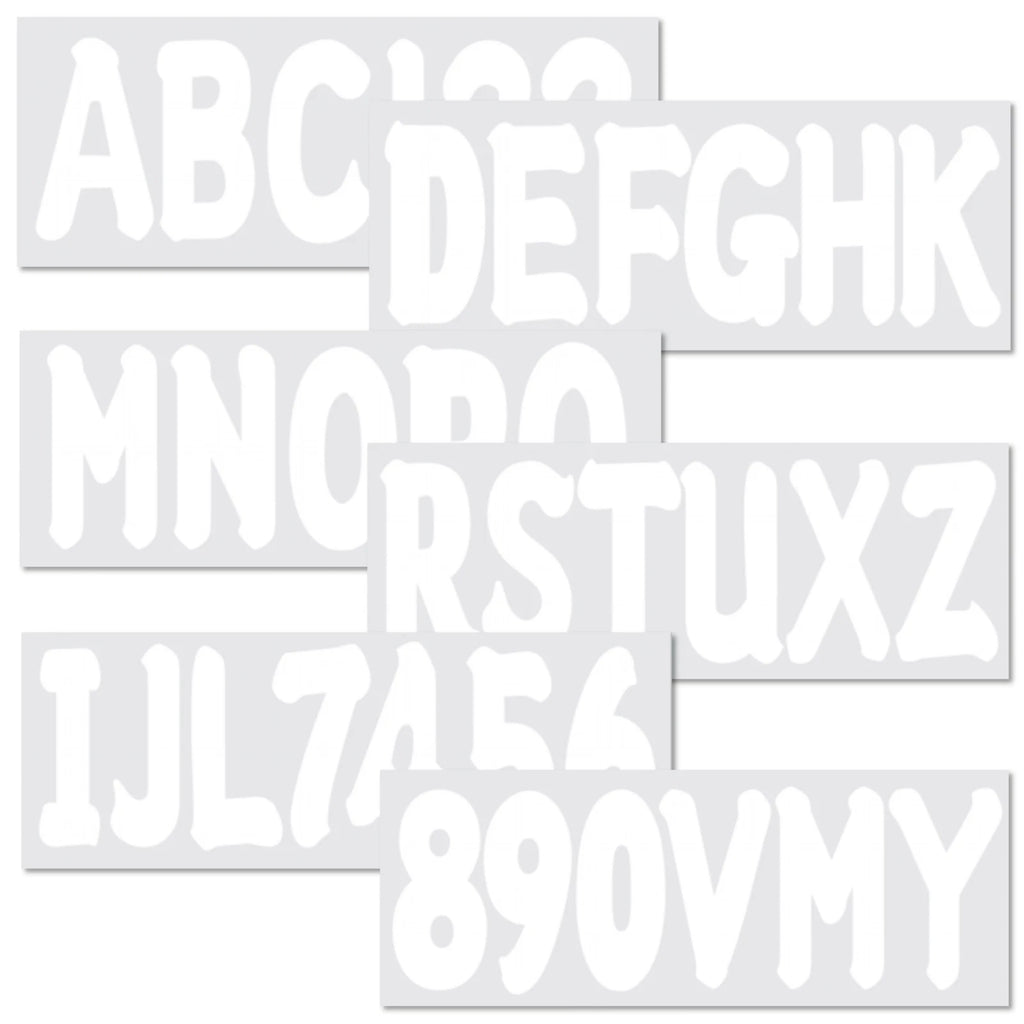 Set of 4 Boat Registration Decals A-Z & 0-9 White