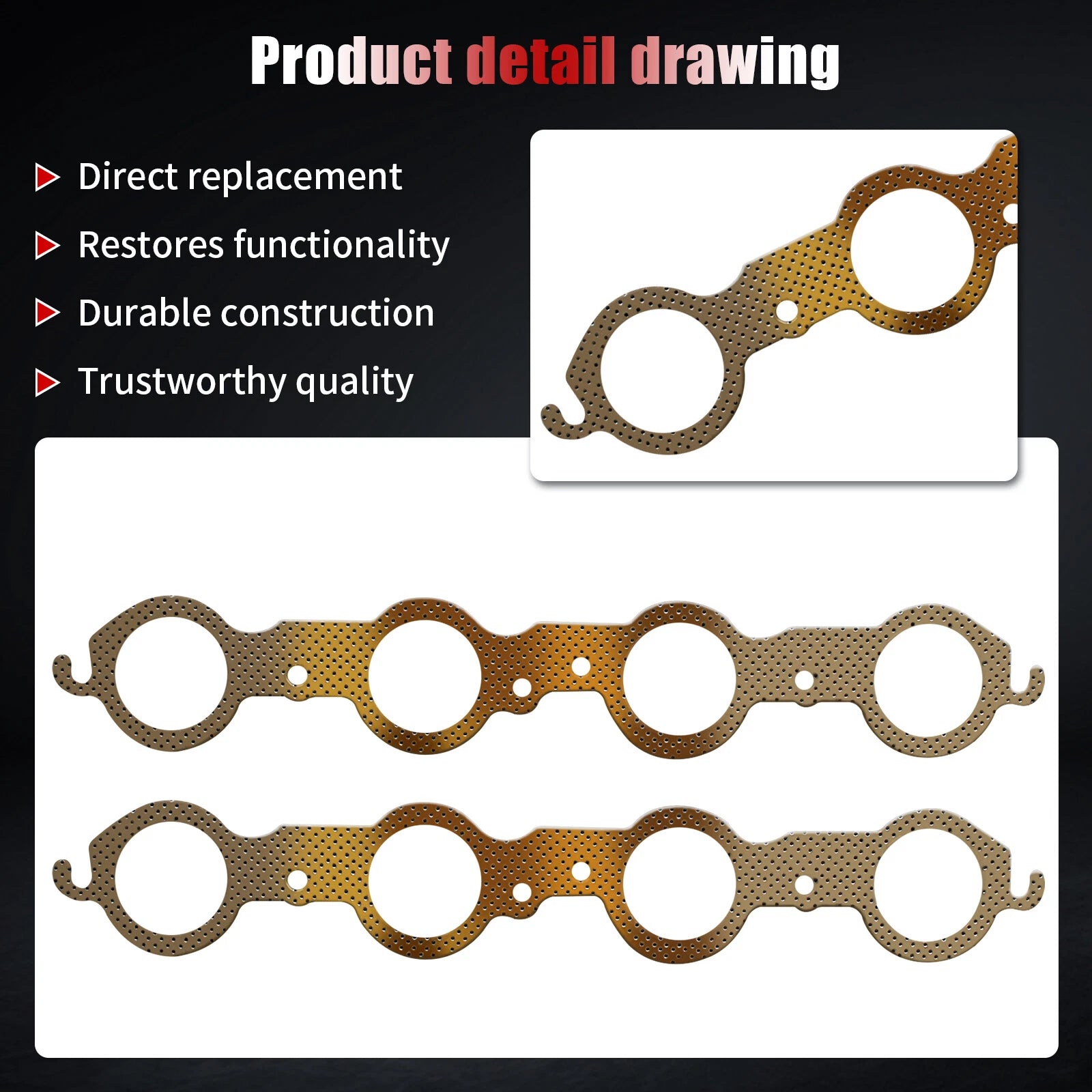 Exhaust Manifold Gasket for Chevrolet Camaro 6.2L, Silverado 1500, Tahoe 5.3L