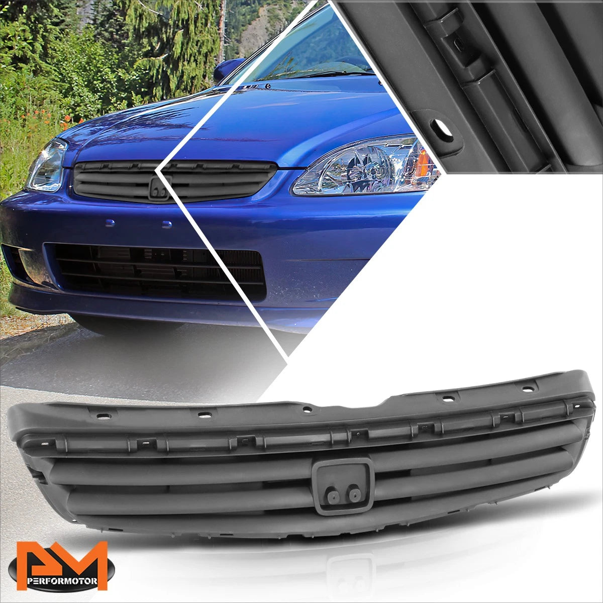Matte Black Horizontal Slats Grille for Honda Civic Sedan (1999–2000)