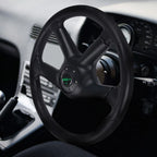 14" Universal 4 Spoke PU Leather Racing Steering Wheel with Horn Button