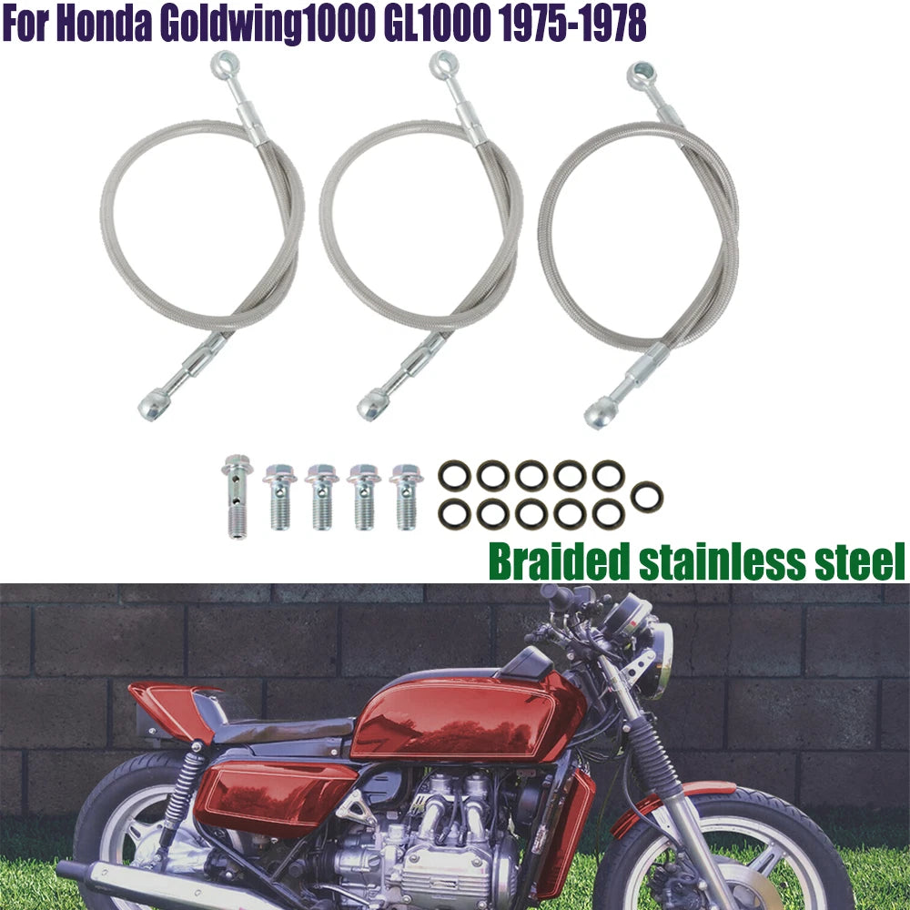 Braided Steel Front Brake Line Kit for Honda GL 1000 Goldwing (1975–1978)