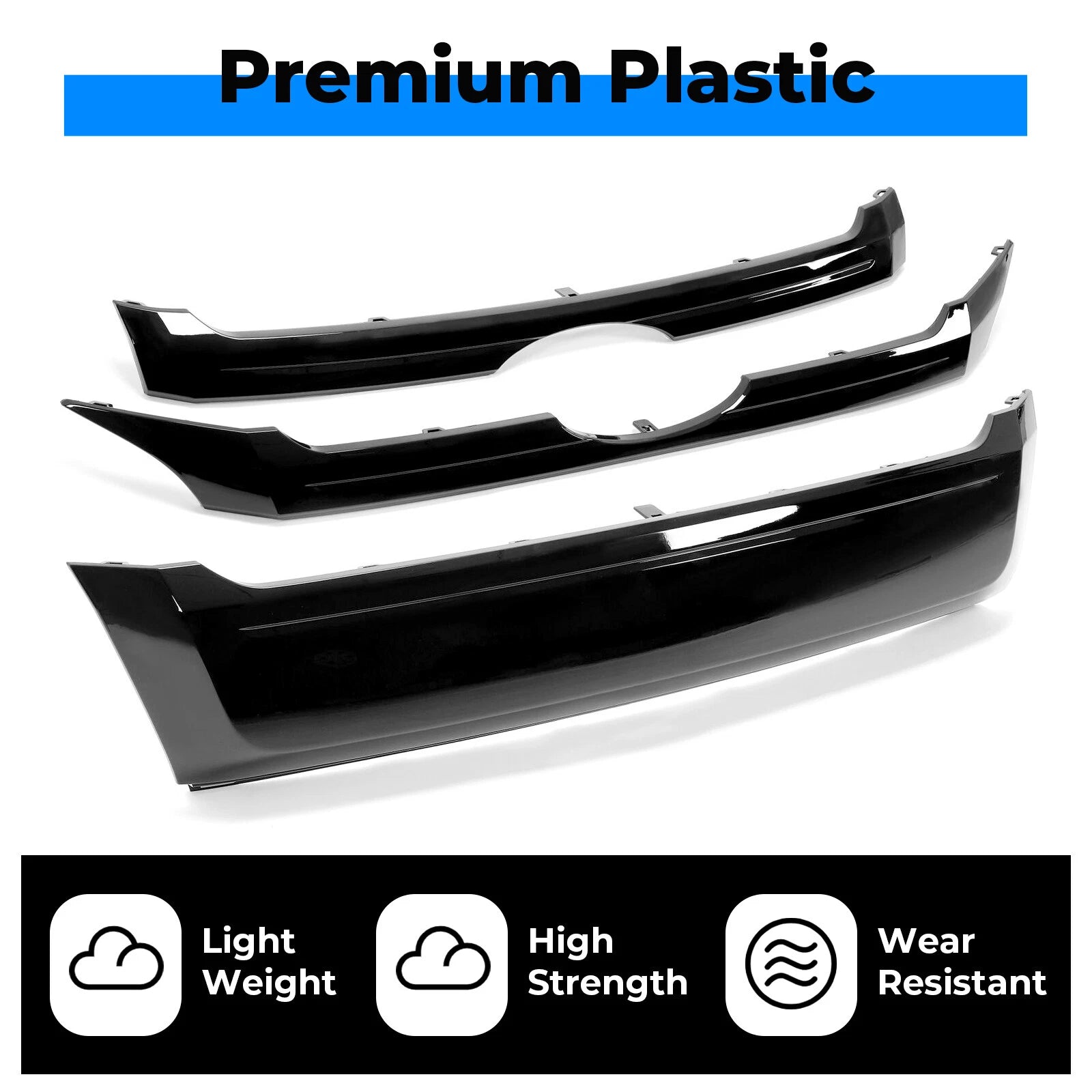 3PCS Glossy Black ABS Front Bumper Grille Trim Molding for Ford Edge (2011–2014)