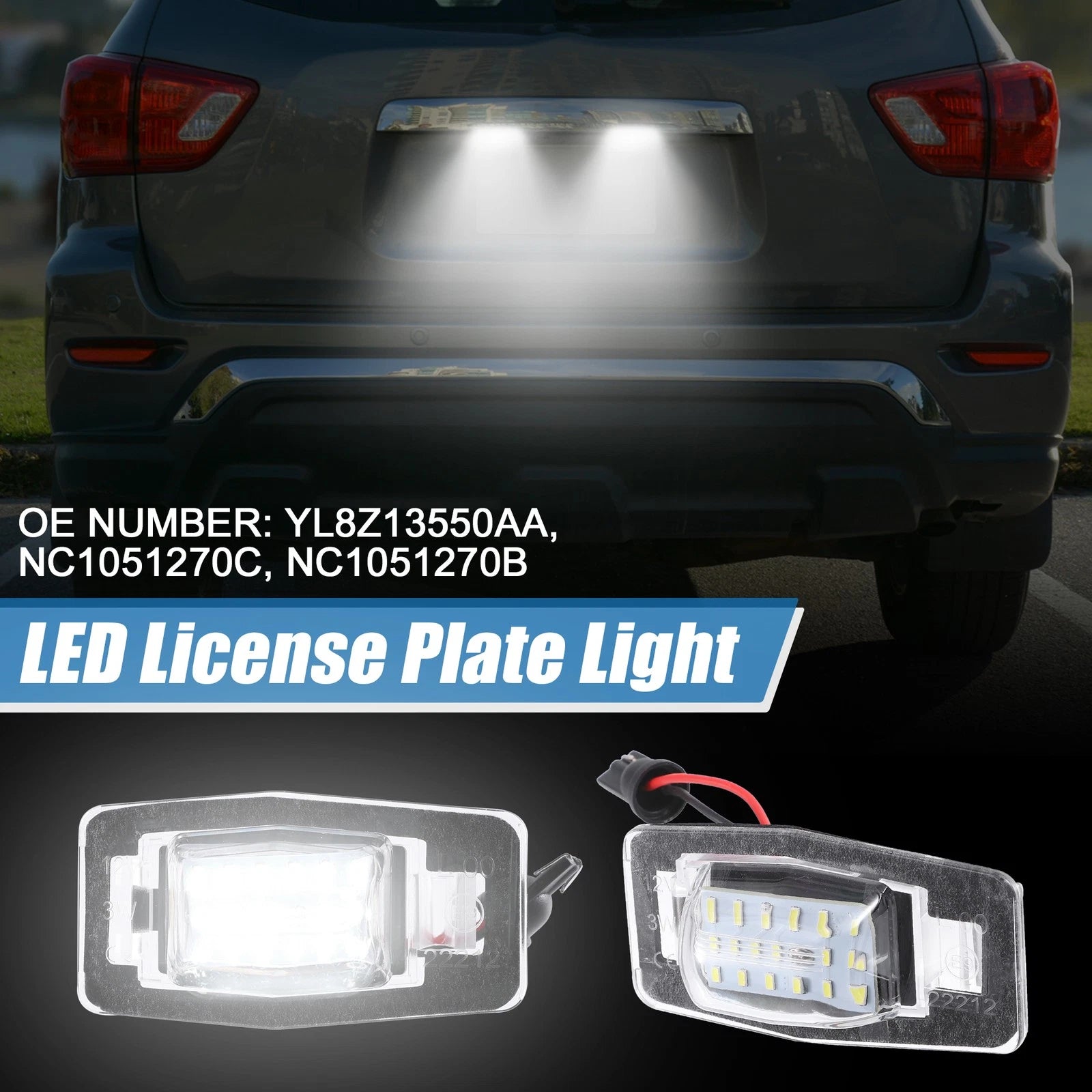 2X White LED License Plate Light Assembly YL8Z13550AA 2835SMD for Mazda
