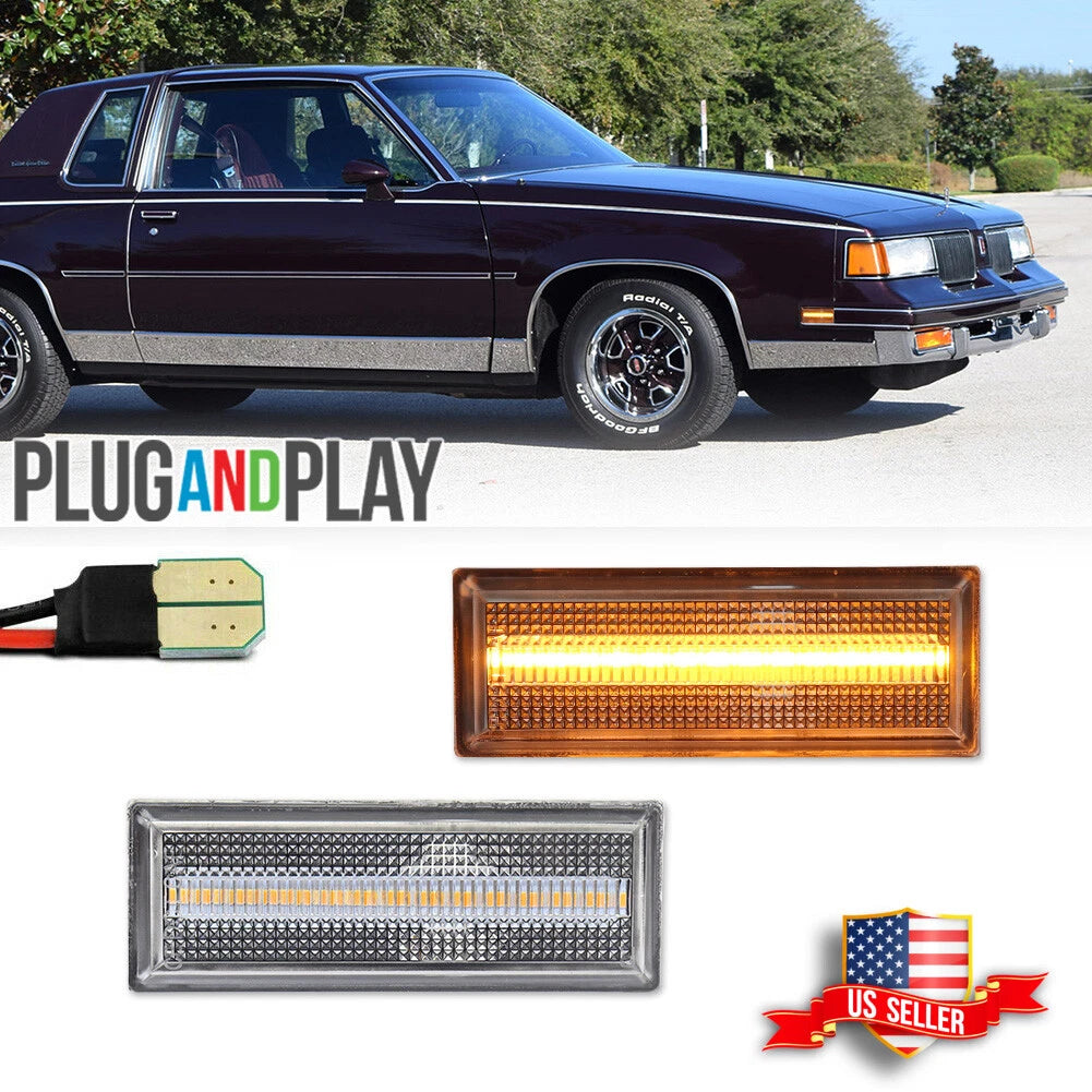 2X Clear Lens Amber LED Front Side Marker Light for Oldsmobile Cutlass (1981–1988)