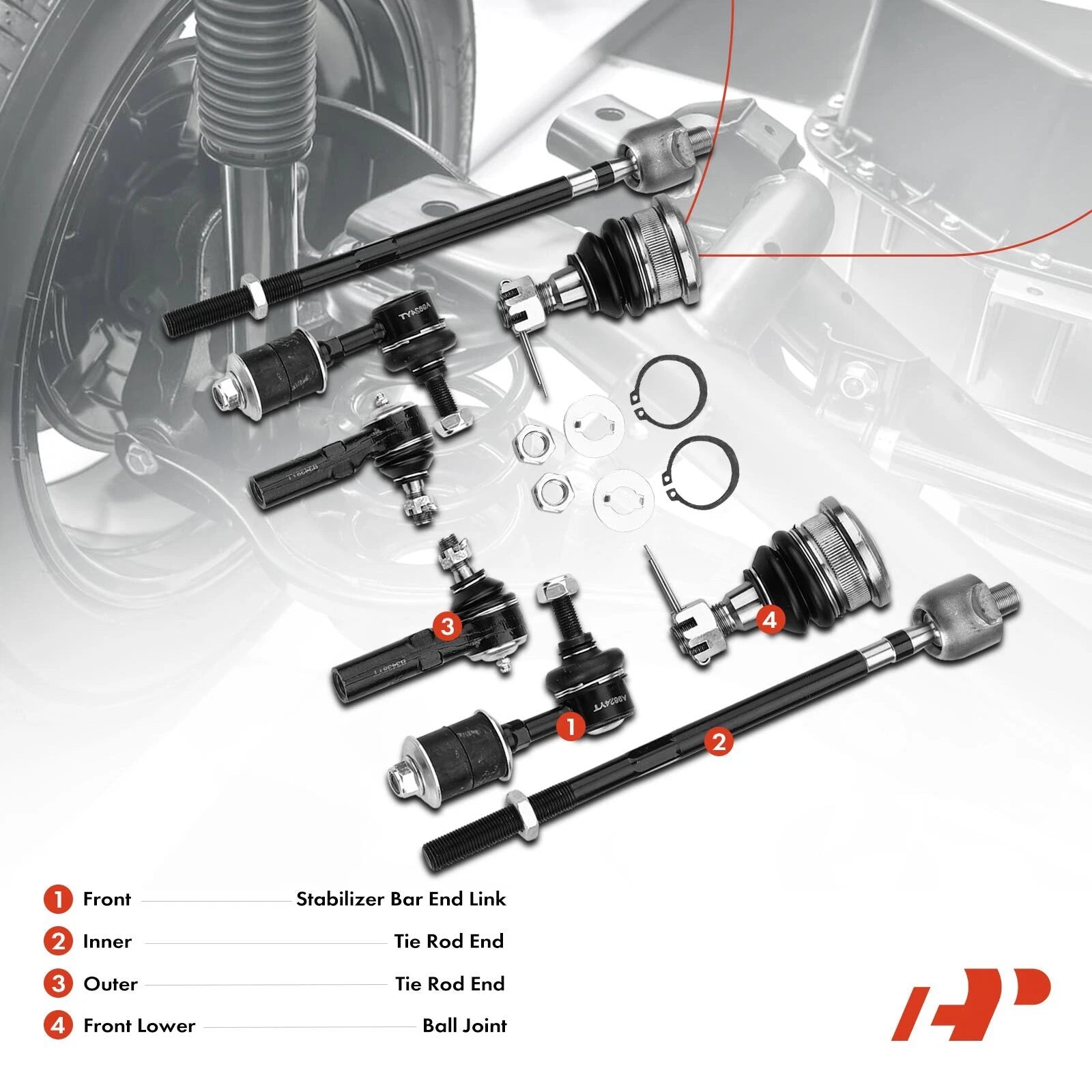 Set of 8 Front Ball Joints and Sway Bar Links for Nissan Maxima (1995–1999)