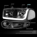 LED Tube Headlights for GMC Sierra (2001–2007) Black/Clear Bumper Lamp