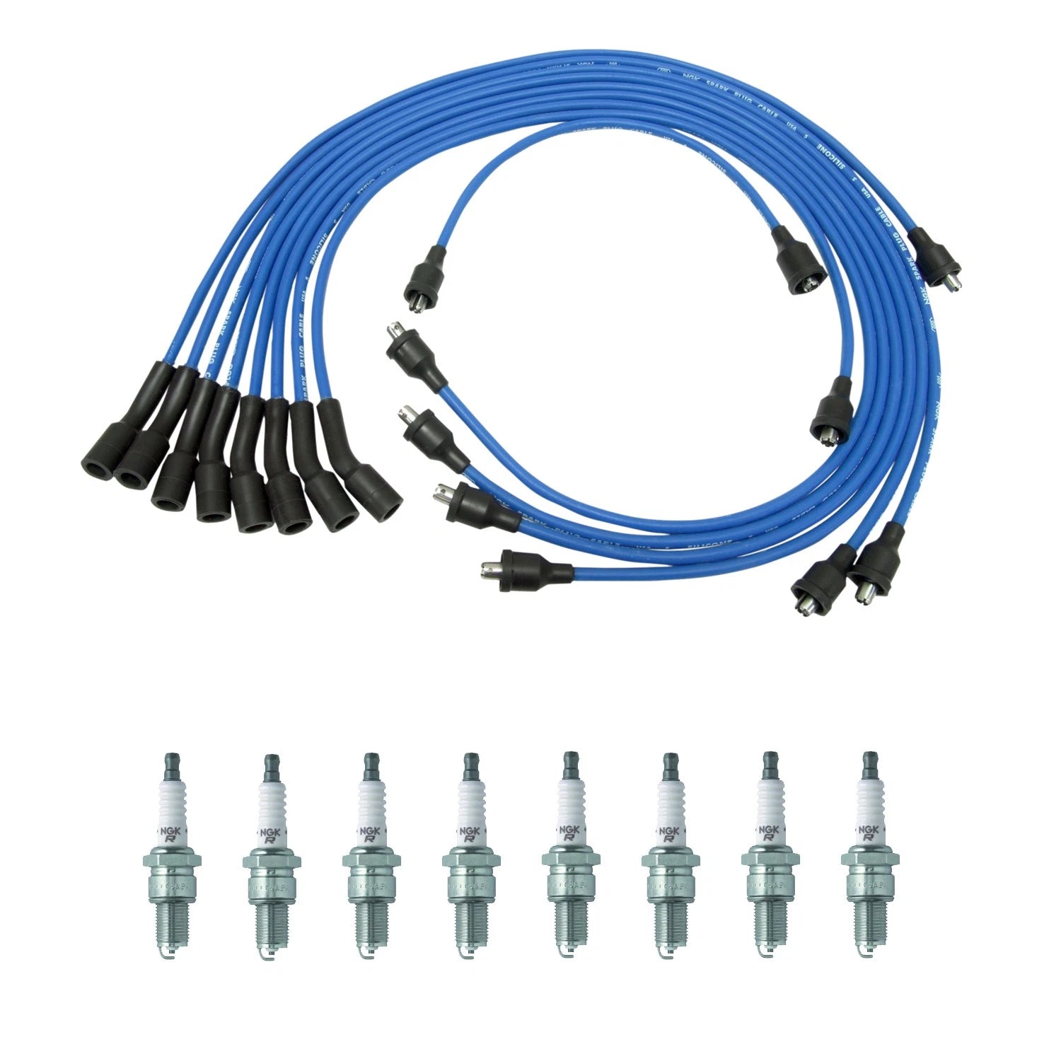 NGK Wire Set & 8 Spark Plugs for Chevrolet Biscayne Camaro Impala Malibu (1967–1972)