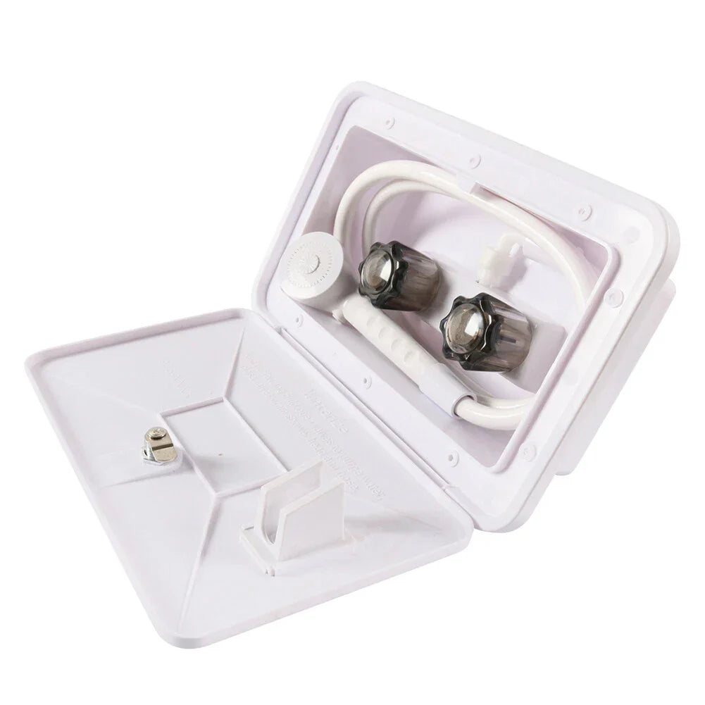 Outdoor Faucet Shower Box Kit for RV Camper Trailer White
