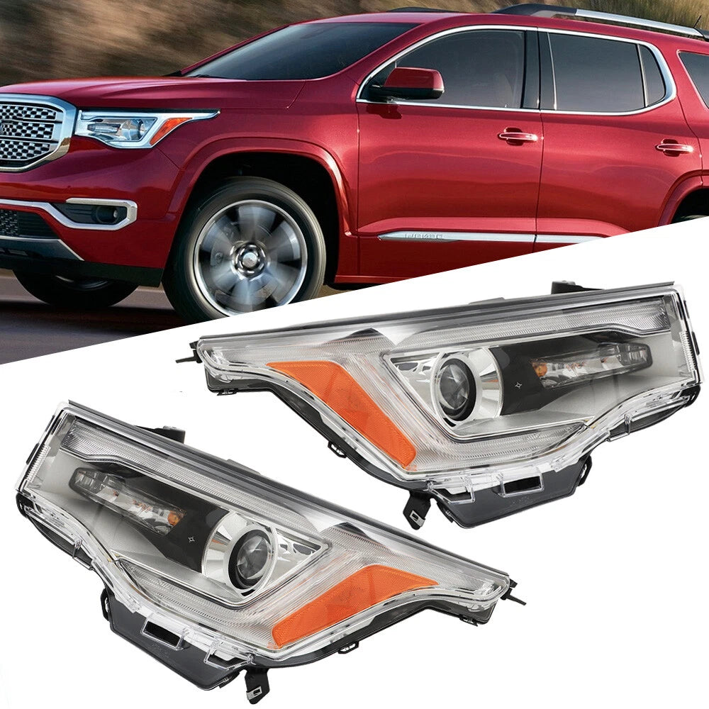 Set of 2 Headlights for GMC Acadia SL (2017–2019) Chrome Clear