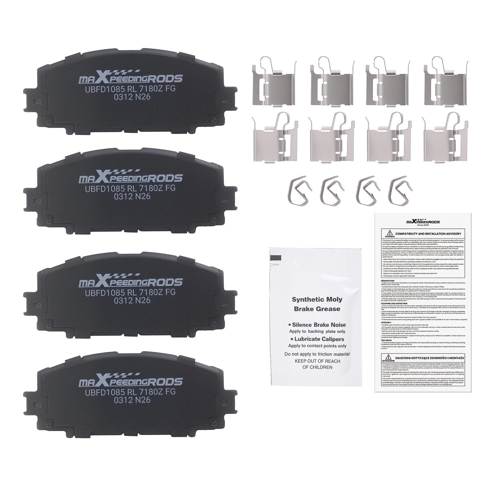 Front Ceramic Brake Pads Kit for Toyota Prius (2010–2022), Yaris (2007–2018), Corolla (2020)