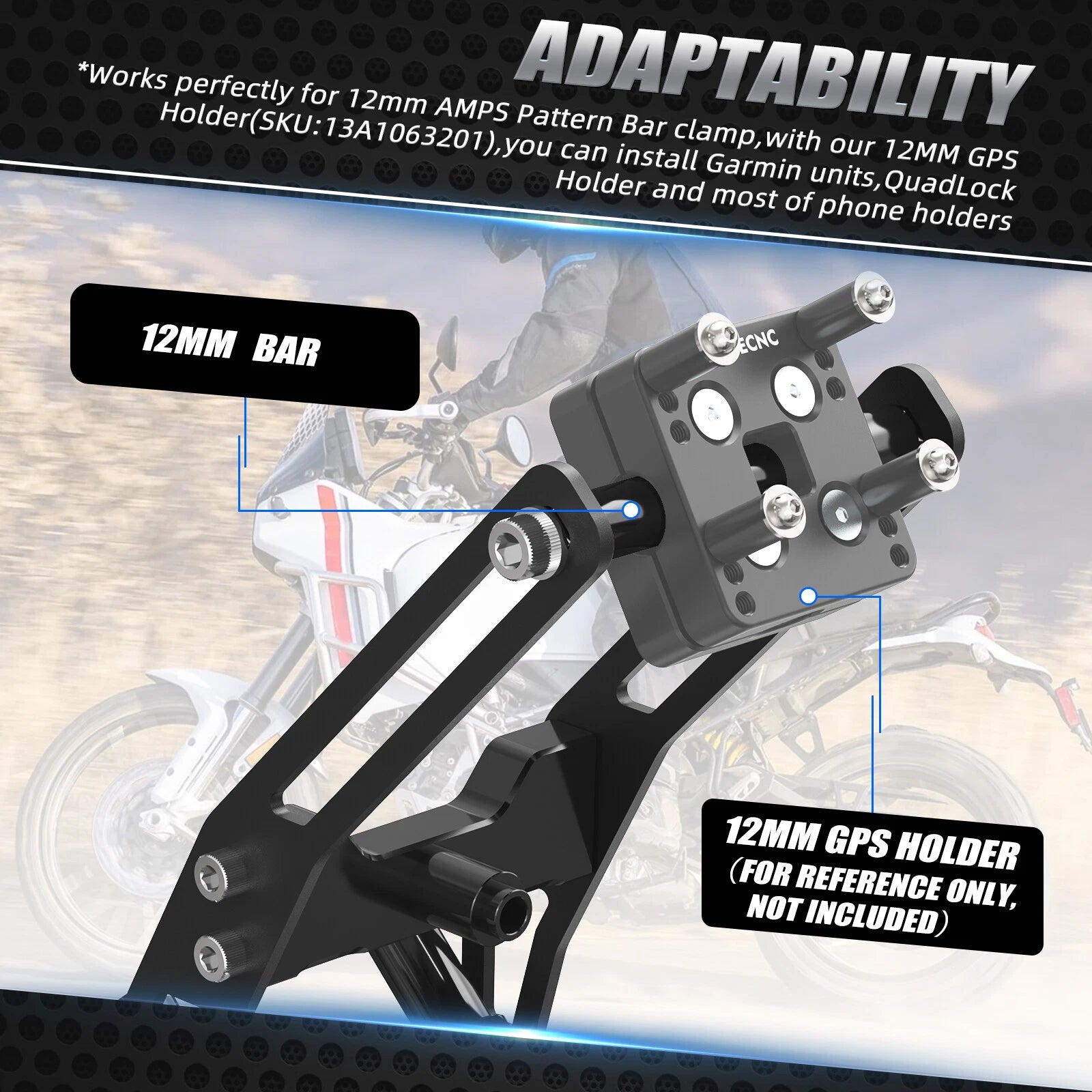 Alu Adjustable 12MM GPS Mount Holder Bracket for Ducati DesertX (2022–2024)