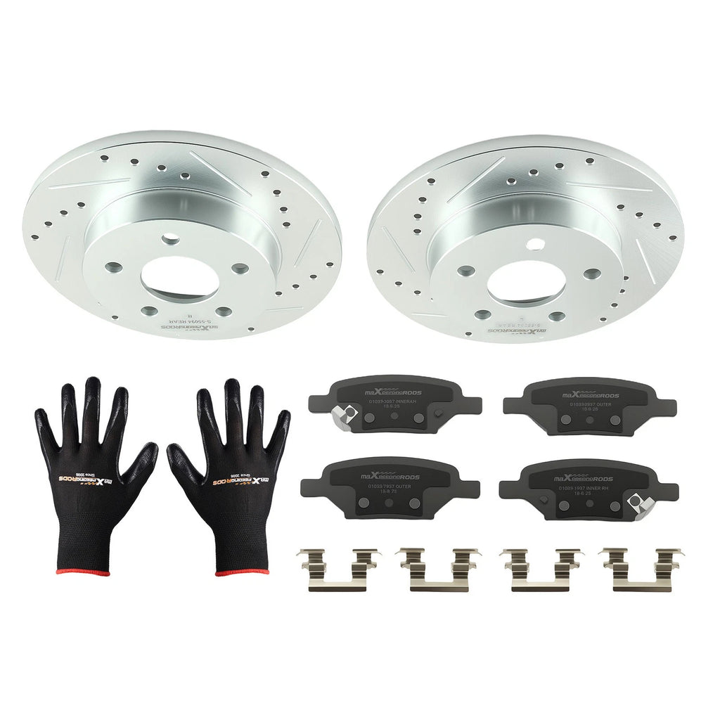 Rear Drilled Brake Rotors and Pads for Pontiac Pursuit 2006–2006 and Saturn Aura 2007–2009