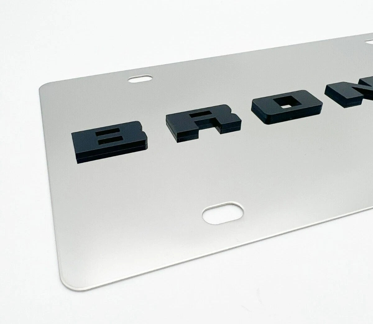 Chrome Metal License Plate for Ford Bronco Block Letters Logo (1966–2023)