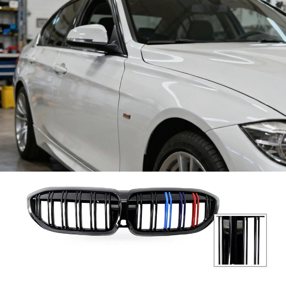 Dual Line Gloss Black Tri-Color Stripe Grille for BMW 3 Series (2019–2023)