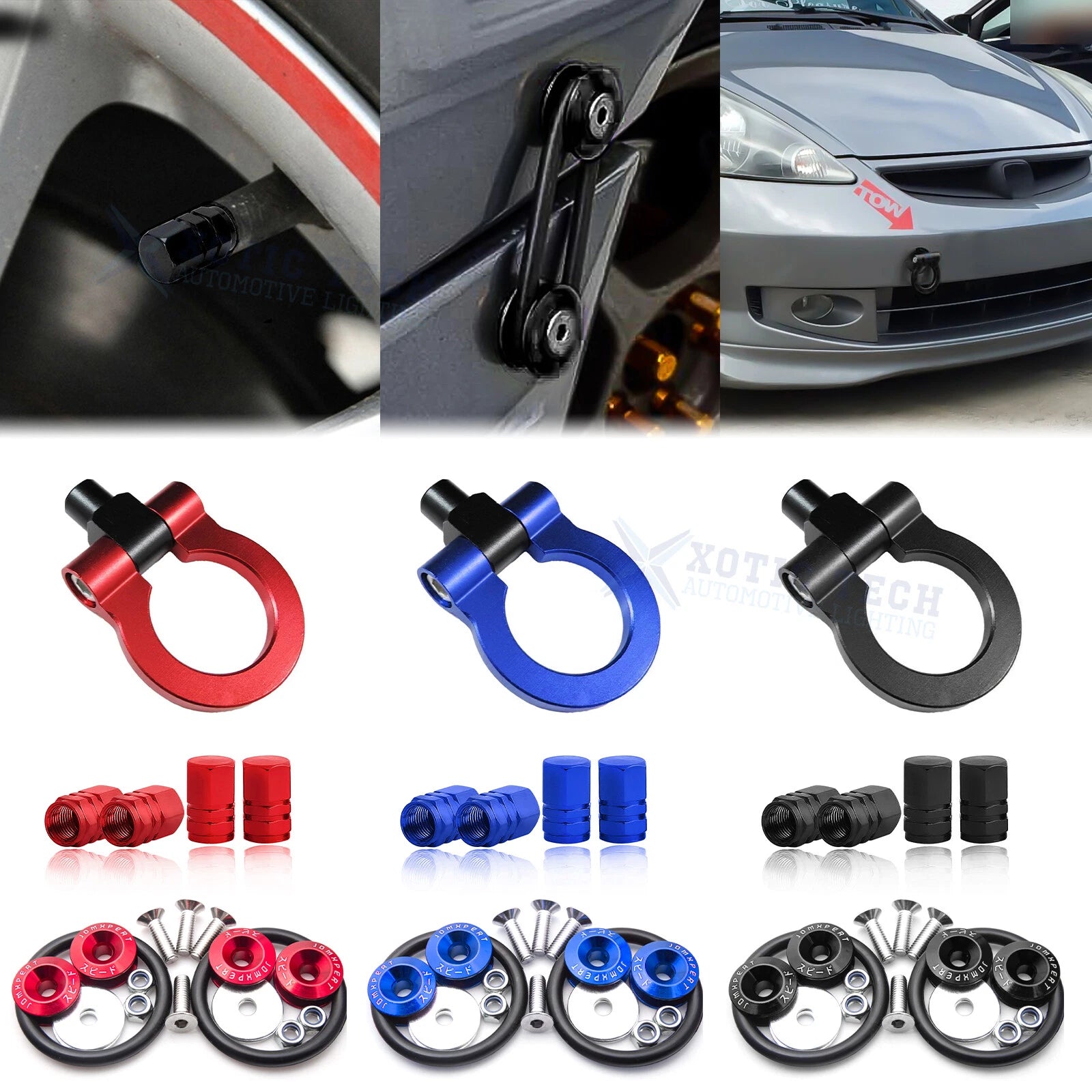 Tow Hook and Tire Valve Stem Caps for Honda Fit/Jazz (2015–2018)