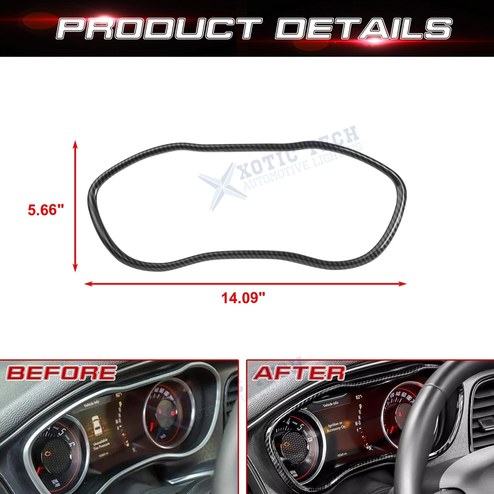 Carbon Fiber Dashboard Instrument Frame Cover for Dodge Challenger (2015-2025)