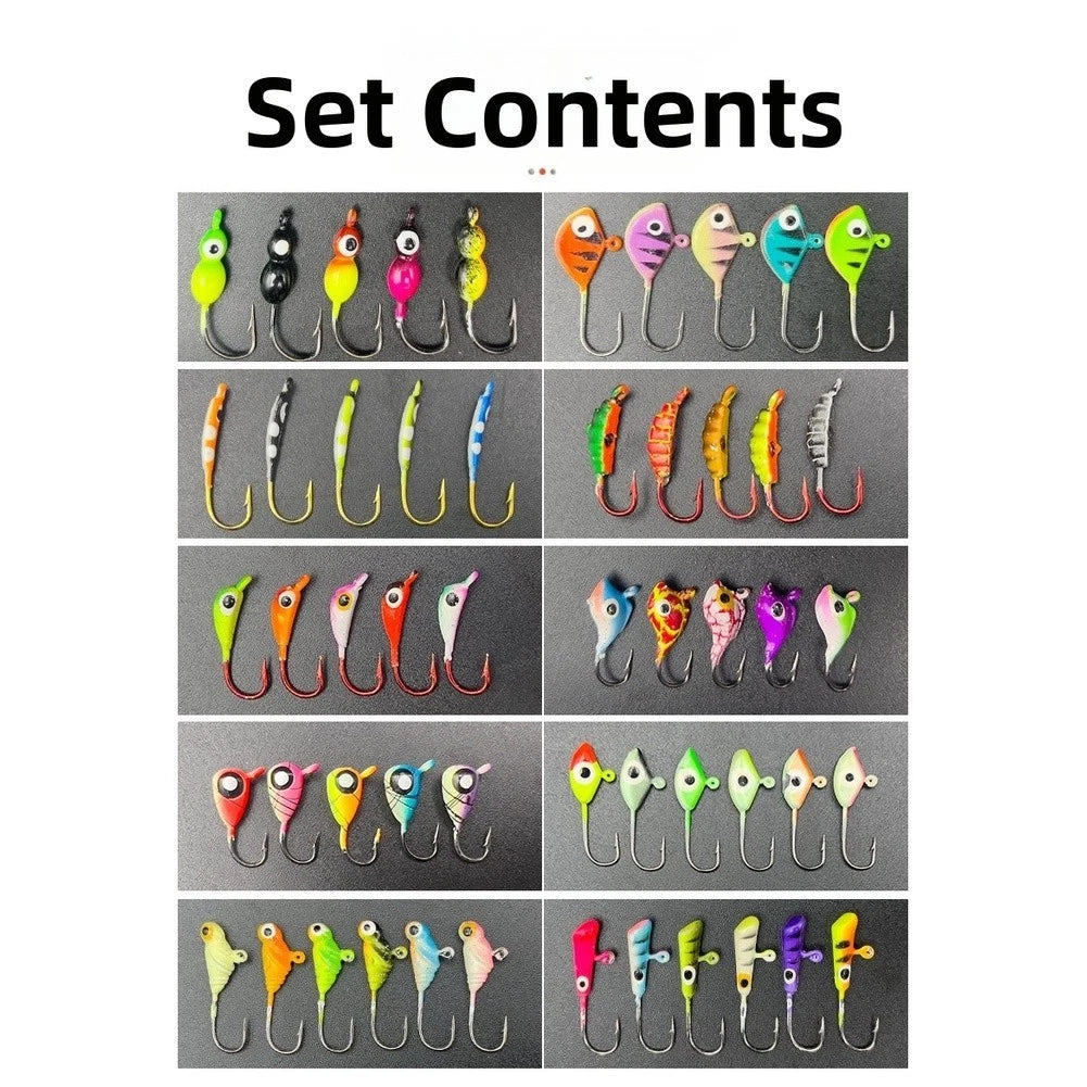 53 Pieces Glow in the Dark Jig Hooks Set for Ice Fishing