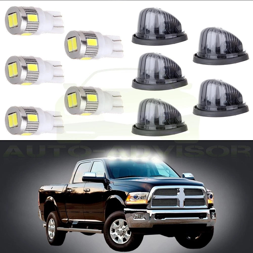 5Pcs Cab Marker Round Light Smoke Lens + Base Housing + Xenon White LED for Chevy