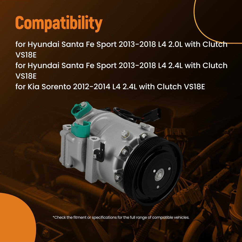 A/C Compressor with 6-Groove Pulley for Kia Sorento L4 2.4L (2012–2014) CO29105C