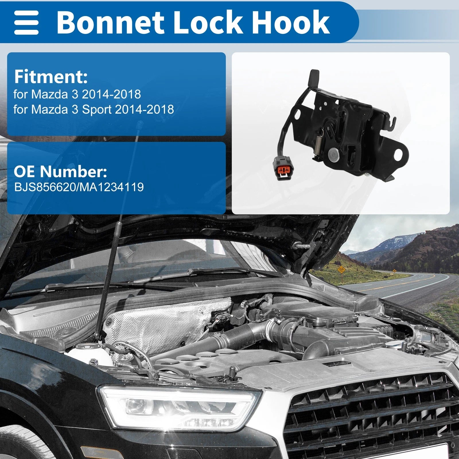 Hood Latch Assembly for Mazda 3 (2014–2018) No.BJS856620