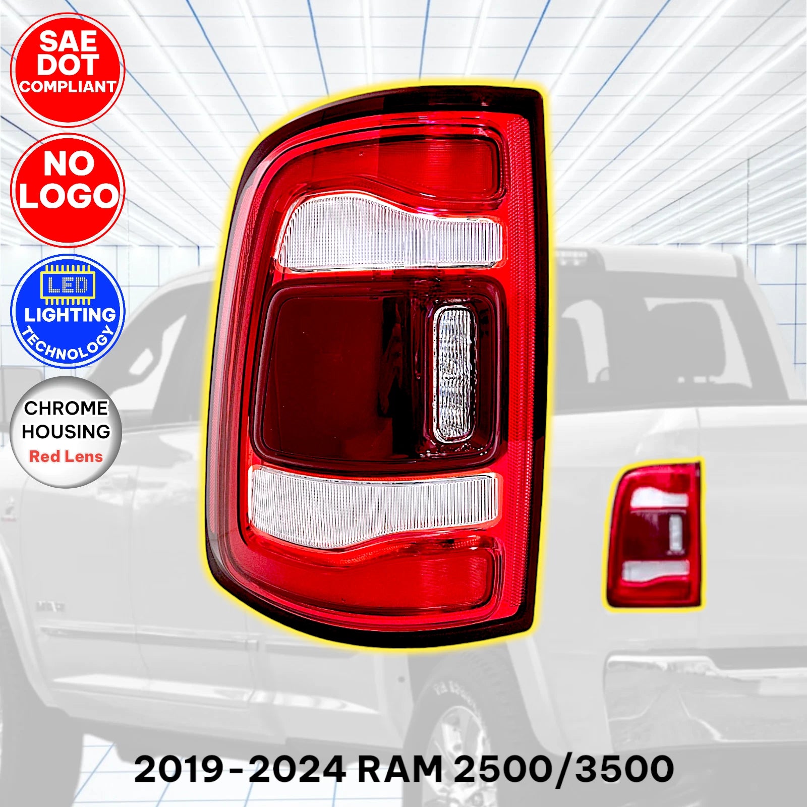 LED Tail Light Bezel for RAM 2500 3500 (2019–2024) LH, w/o Blind Spot