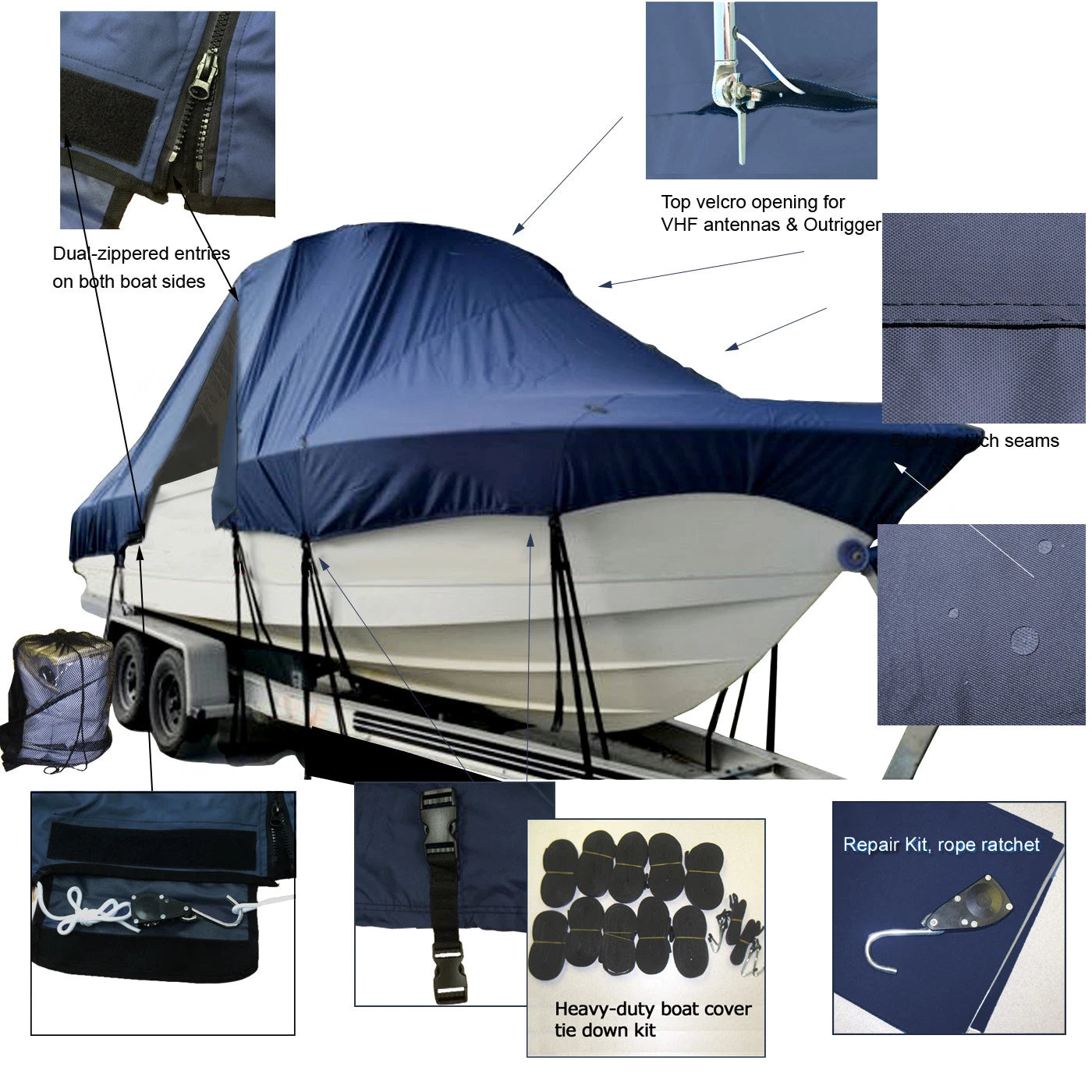 Boat Cover for Sea Chaser 2100CC (T-Top Hard-Top)